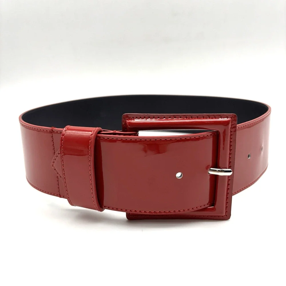 NEW Vtg B-Low the Belt Red Patent Genuine Leather Wide Waist Belt S 28-32